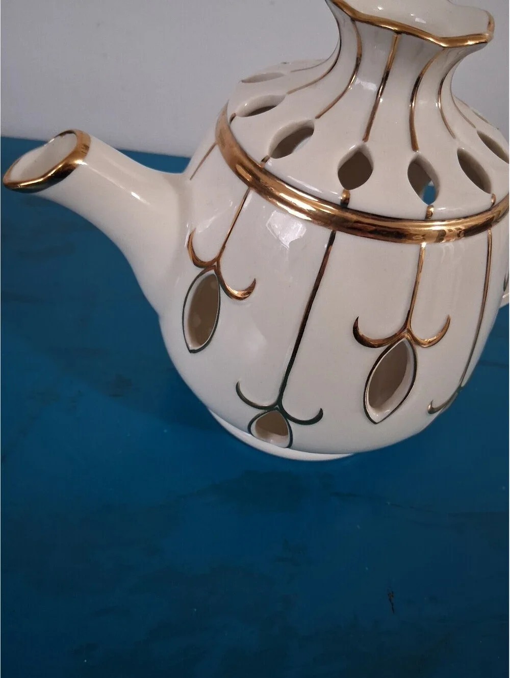 Vintage PartyLite White Ceramic Teapot with Gold Trim